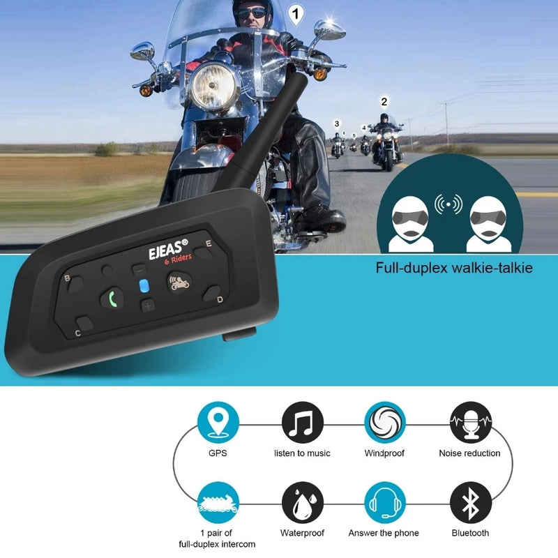 EJEAS 6 Pro Riders Motorcycle Bluetooth Helmet Headset Intercom 850mAh MOTO Communicator 1200m Interphone  for 6 Riders