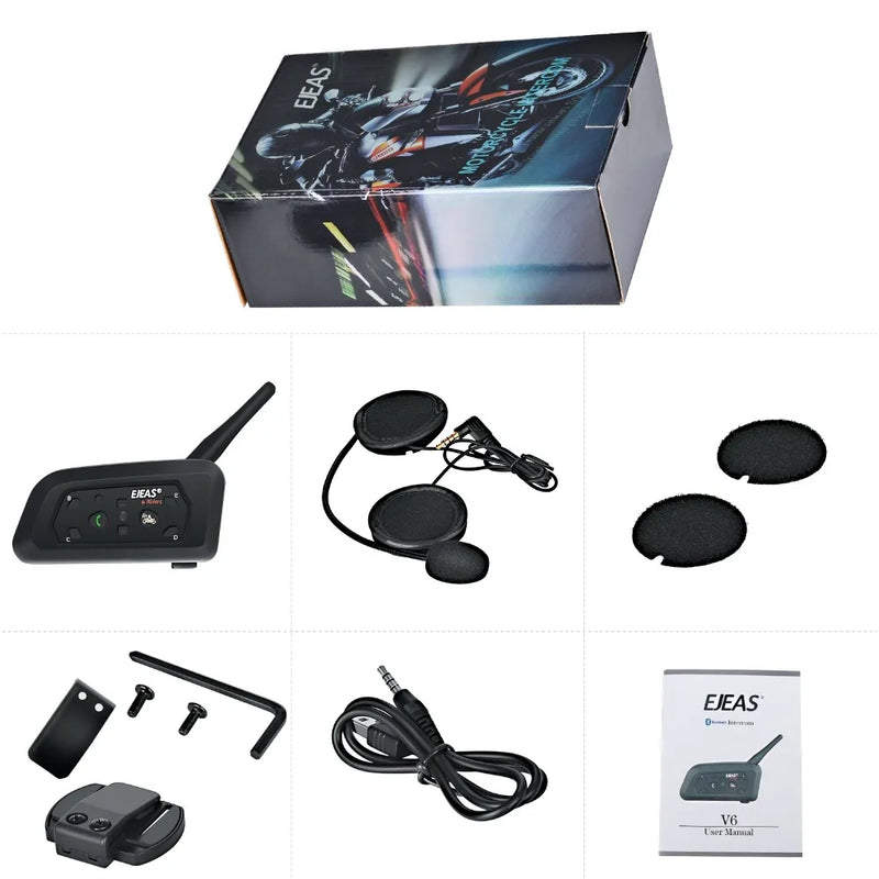 EJEAS 6 Pro Riders Motorcycle Bluetooth Helmet Headset Intercom 850mAh MOTO Communicator 1200m Interphone  for 6 Riders