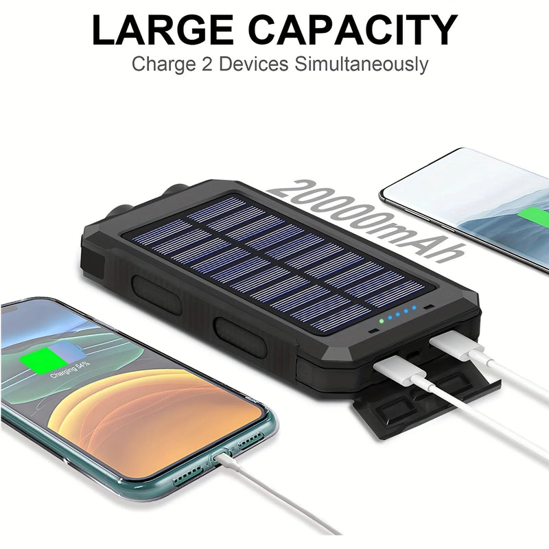 Carregador solar para CELULAR 20000mah portátil bateria externa 5v carregamento rápido super brilhante lanterna painel de carregamento