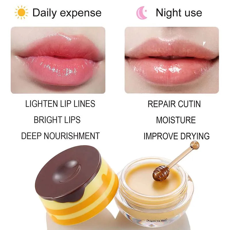 Máscara hidratante labial para dormir, manutenção, creme de lixívia, cuidados nutritivos, peeling de mel de morango, melhora as linhas dos lábios